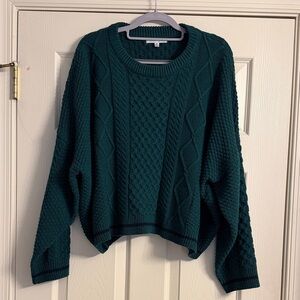Cozy Green Cropped Cable Knit Sweater